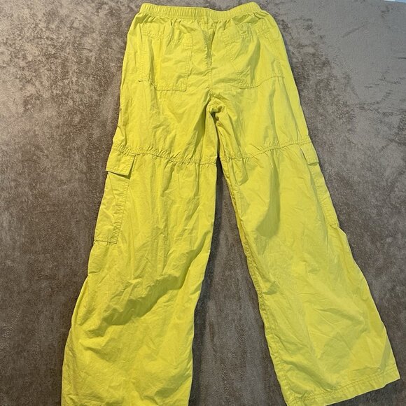 Wild Fable Pants Womens Small Cargo Wide Leg Neon Yellow Relaxed Stretch Baggy - Picture 4 of 7